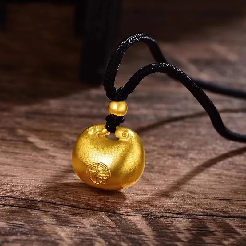 铜合金布艺项链 国潮胖福小胖福吊坠新中式锁项链黑绳福字锁骨链