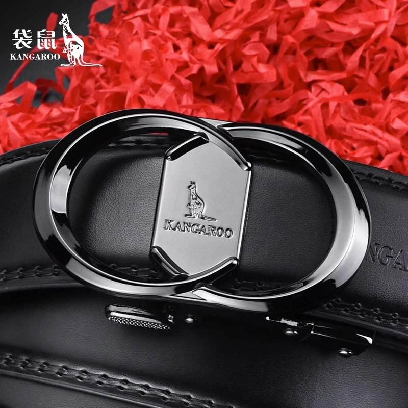 袋鼠皮带男牛皮2025新款裤带真皮商务休闲高档青年轻人品牌腰带潮