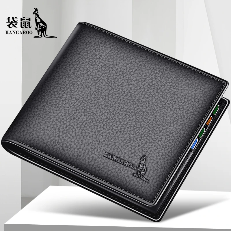 袋鼠钱包真皮男士2025新款钱夹头层牛皮短款薄款青年大学生皮夹潮