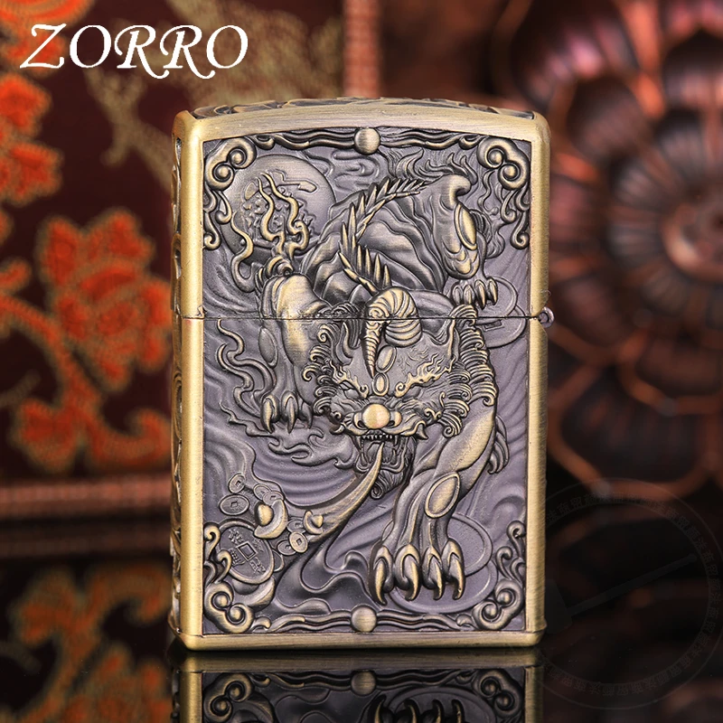 ZORRO浮雕盔甲貔貅煤油防风打火机精雕创意限量版送礼个性男士