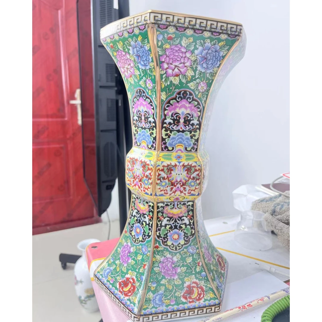 景德镇陶瓷珐琅彩描金万花六方花斛瓶
