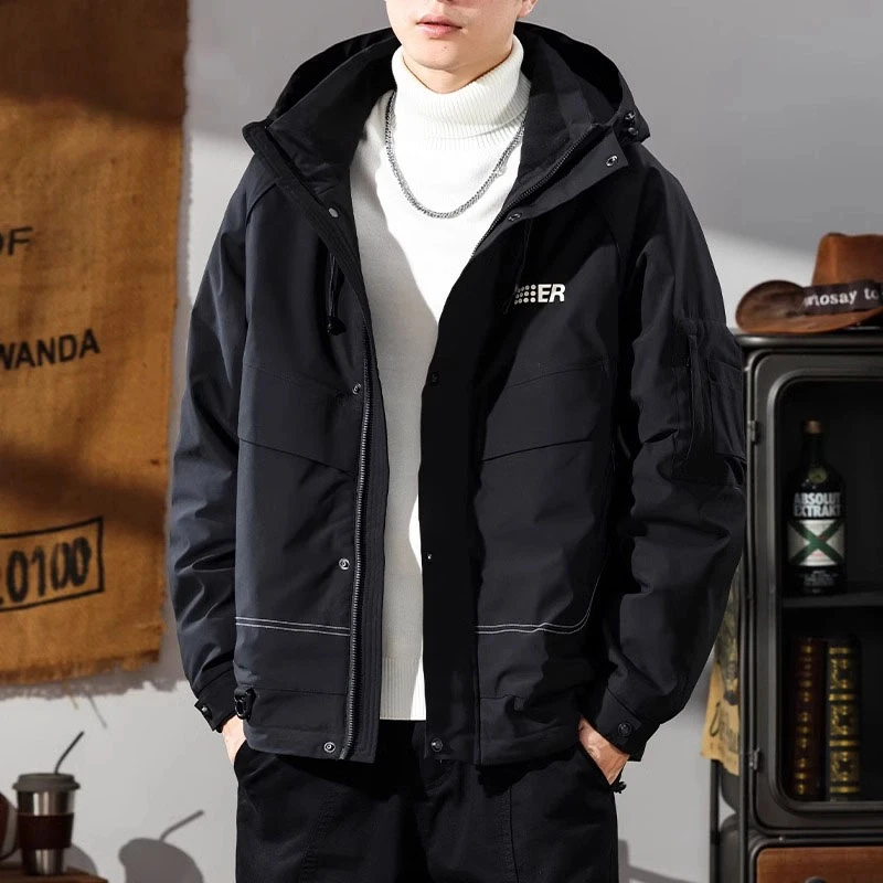 Cebrodz高街工装羽绒服冬季2024新款连帽冲锋加厚保暖夹克外套男