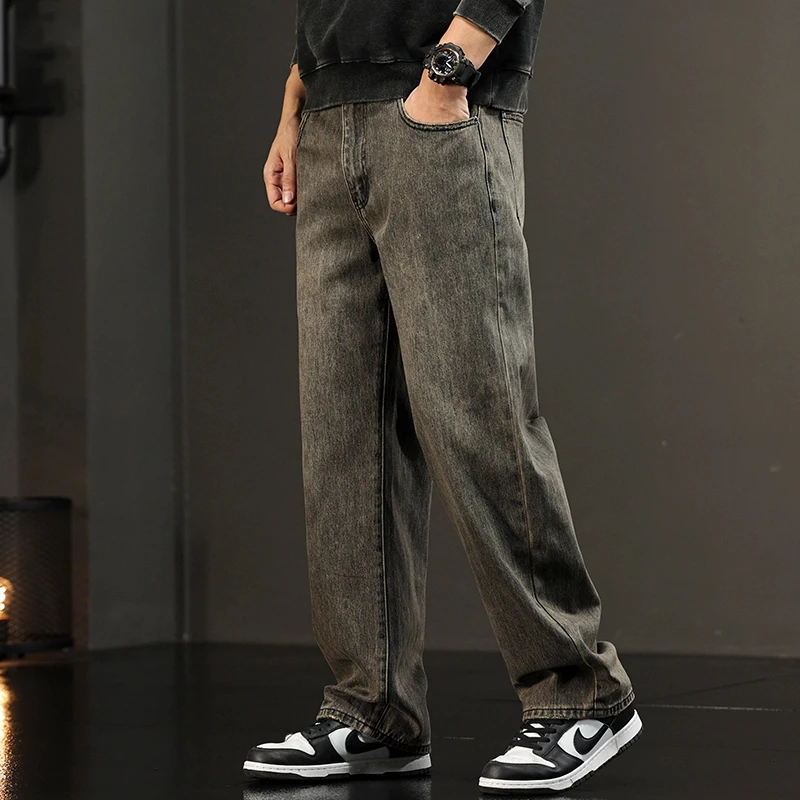 Cebrodz水洗复古男士宽松大码阔腿垂感直筒休闲牛仔裤潮流百搭