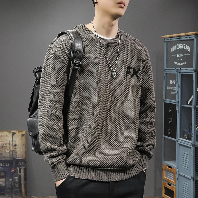 Cebrodz复古圆领毛衣百搭针织衫开衫华夫格开衫外套冬季