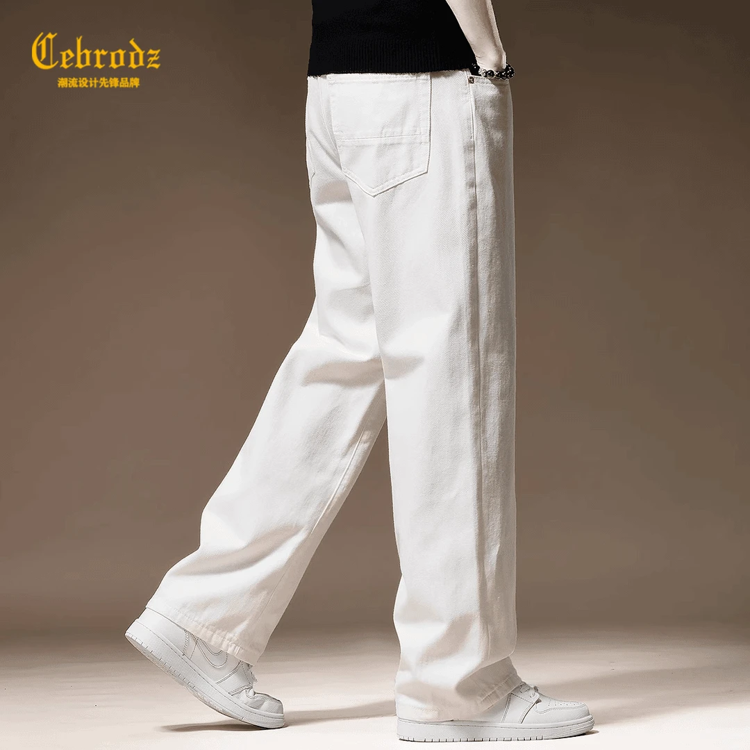法国Cebrodz高端白色牛仔裤男薄款夏季新款简洁百搭休闲直筒裤子