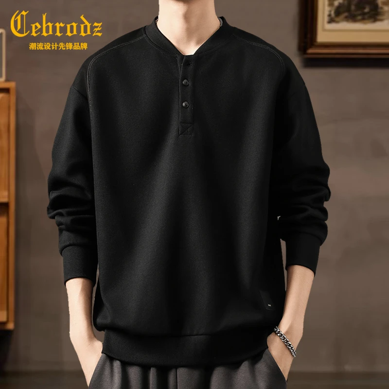 法国Cebrodz春季新款高端美式复古卫衣男士潮流宽松内搭长袖上衣
