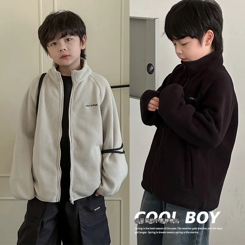 【现货】男童摇粒绒外套春秋款2024秋冬装新款儿童加绒厚棉衣棉服