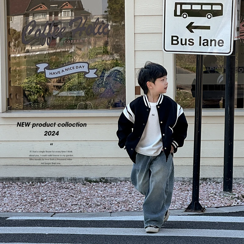 【现货】男童拼接外套儿童春秋款上衣中大童2024新款韩版宽松长袖