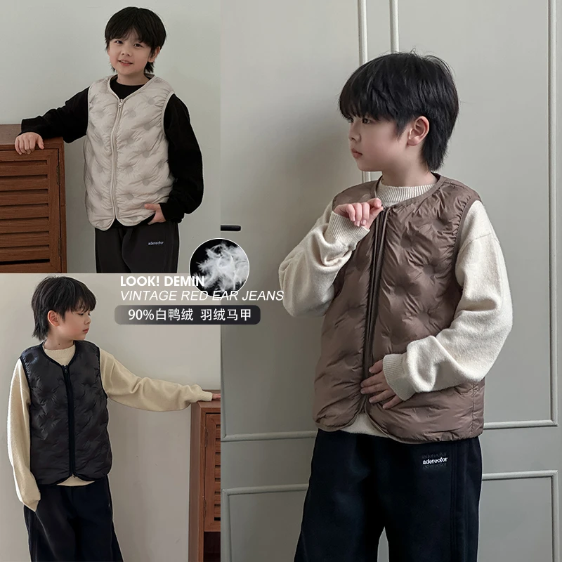 【现货】童装男童羽绒马甲秋冬款2024新款儿童冬装背心白鸭绒马夹