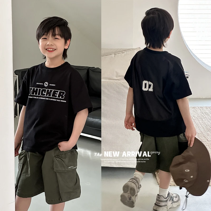 【现货】柒号童仓男童夏季新款短袖T恤宽松夏款中大童印花儿童2024