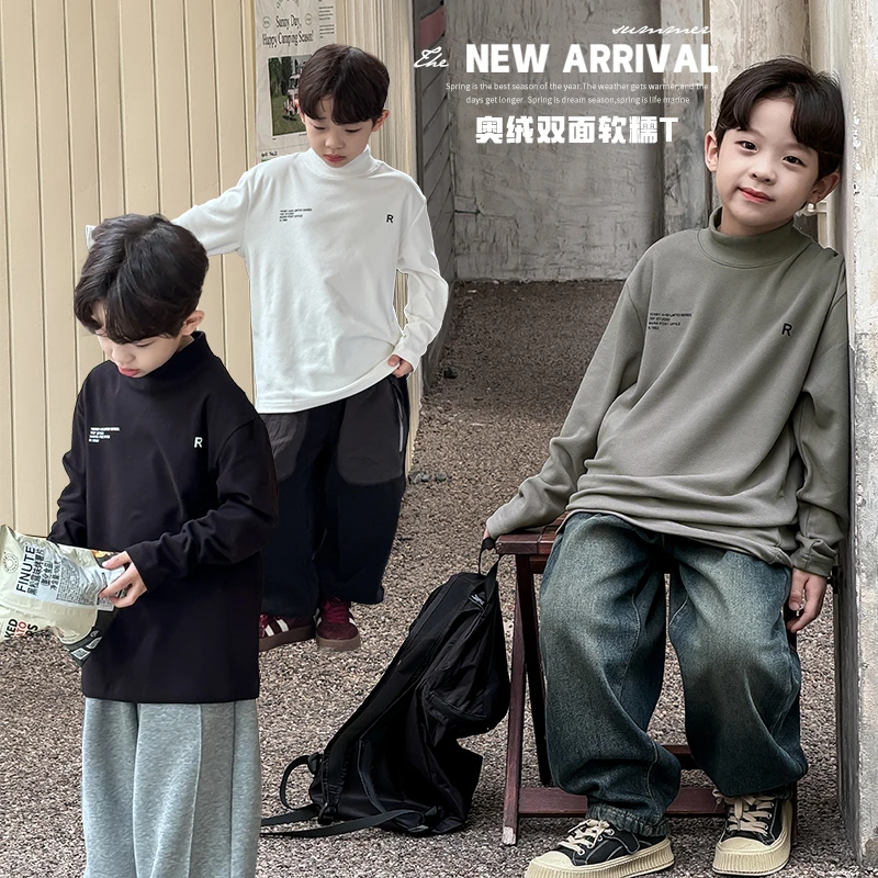 【现货】男童t恤女童长袖儿童打底衫中大童秋冬上衣2024新款韩版