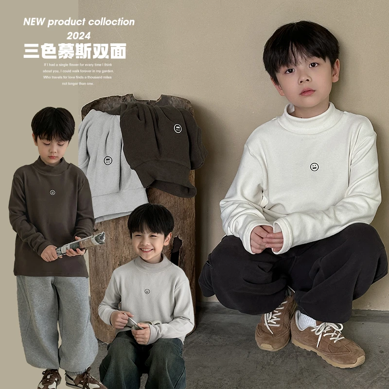 【现货】男童打底衫秋冬半高领2024新款儿童冬装长袖T恤童装上衣