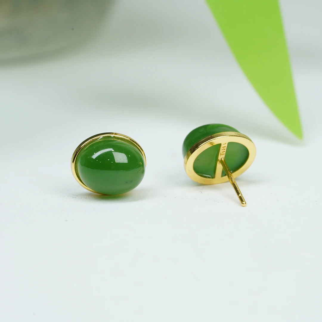 【小北严选】和田玉蛋面耳钉5-17H13X443【多样性发一件】约8*10mm