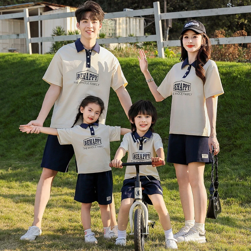 高端亲子装2024新款夏天一家三口四口母子母女装polo衫套装幼儿园