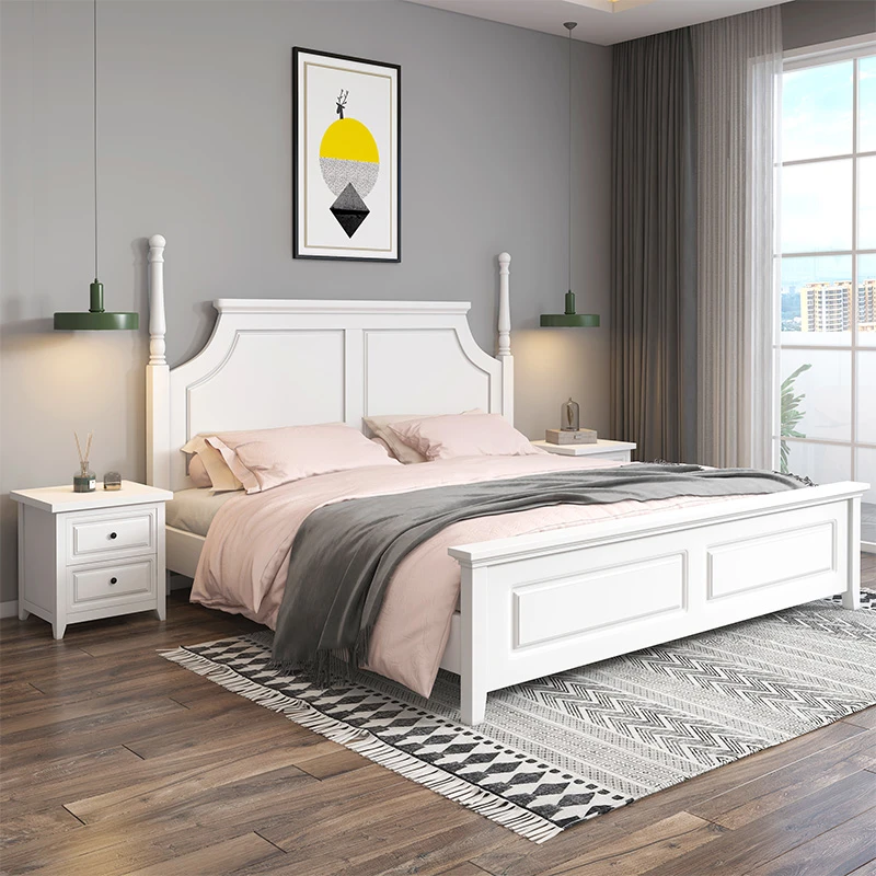卓誉冠北欧实木床现代简约美式床白色1.8m双人床1.5气压高箱