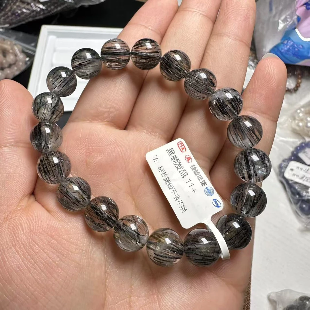 黑发顺发单圈手串（多样性发一）天然杂裂矿点，完美主义慎拍