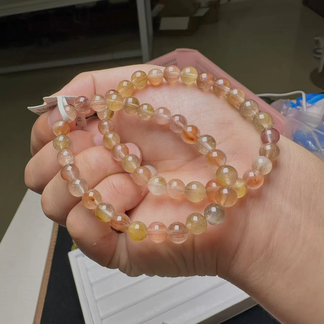 7mm+马卡龙彩兔毛手串（多样性发一）天然杂裂矿点，完美主义慎拍