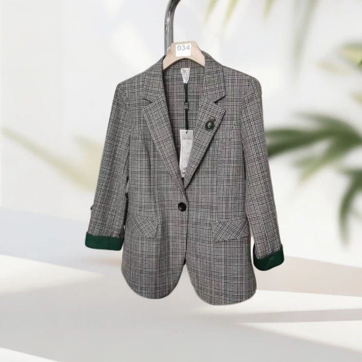 M1305 格子西装外套女薄款新款时尚一粒扣修身显瘦韩版西服上衣