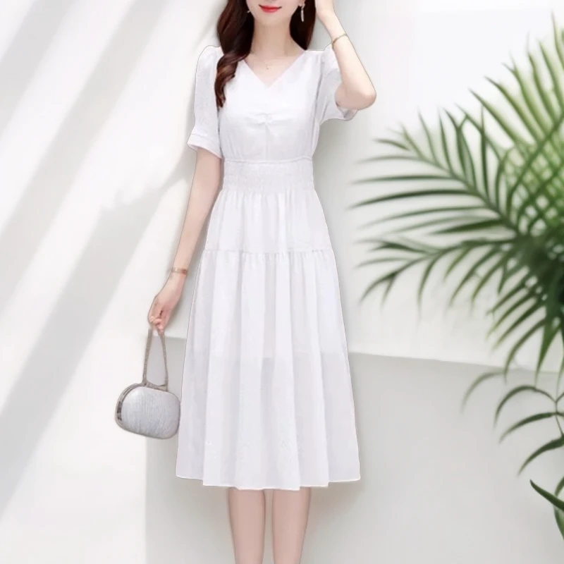 M1211 萌其美独立设计夏季新款气质白色小个子女装连衣裙修身时尚