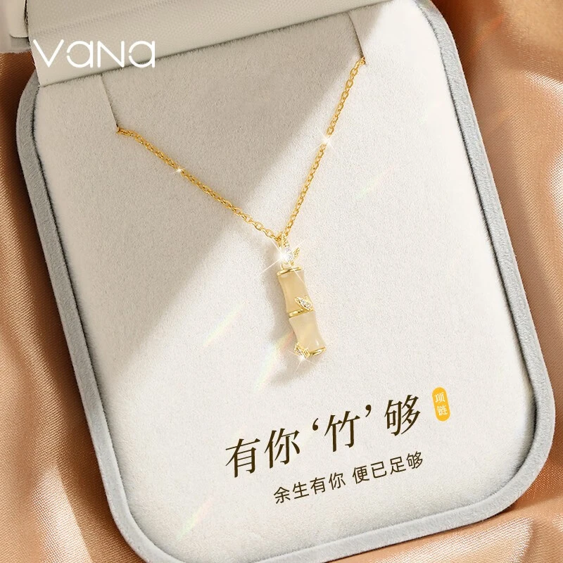 VANA有你竹够素款竹节项链简约气质轻奢时尚百搭小众镶嵌节节高升