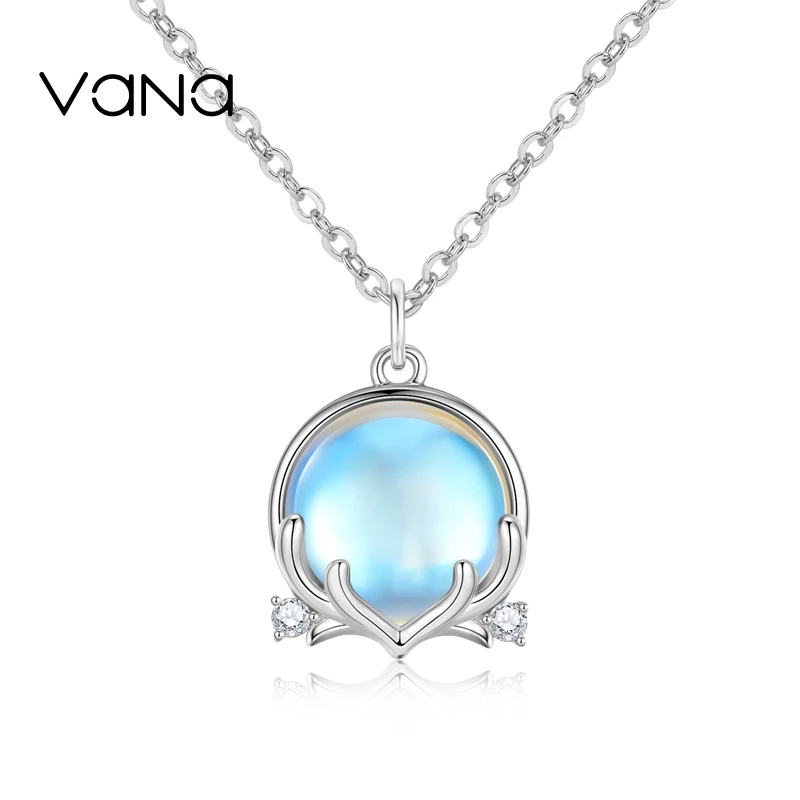 VANA 坠链均925银合成锆石 月光项链纯银梦幻花芽气质蓝色送老婆
