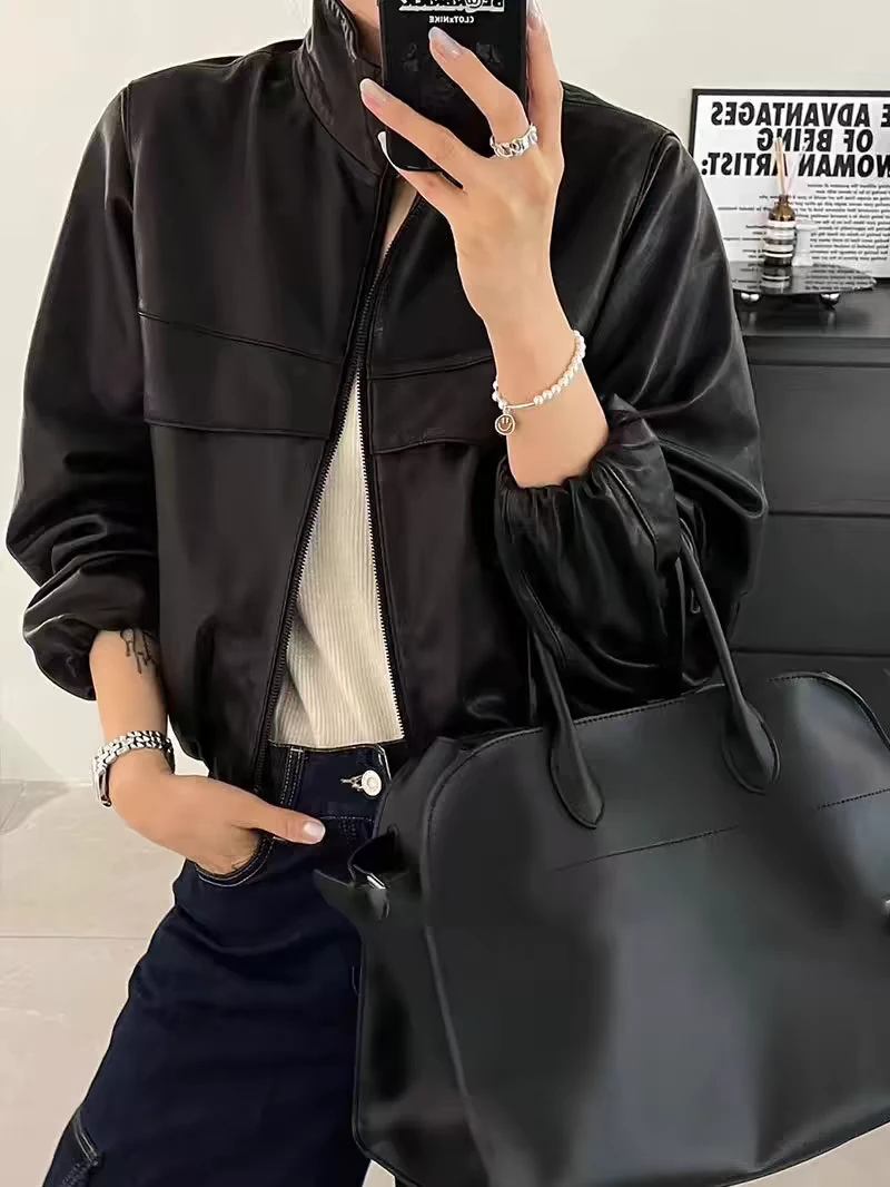 真皮绵羊皮衣机车休闲外套夹克衫潮女短外套0383春秋款