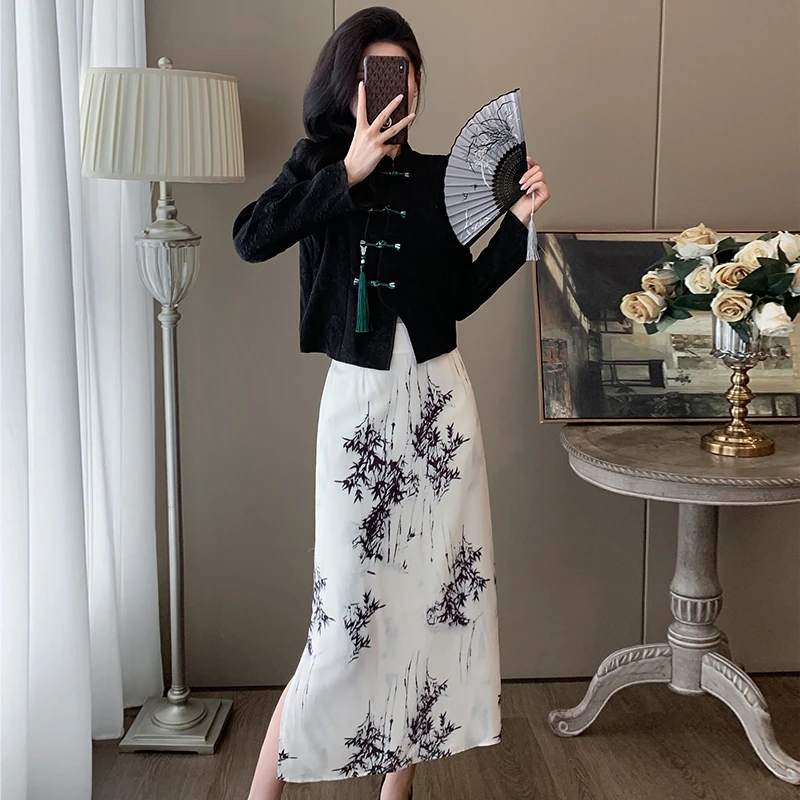 今年流行漂亮套装裙女春秋时尚减龄休闲新中式国风卫衣裙子两件套