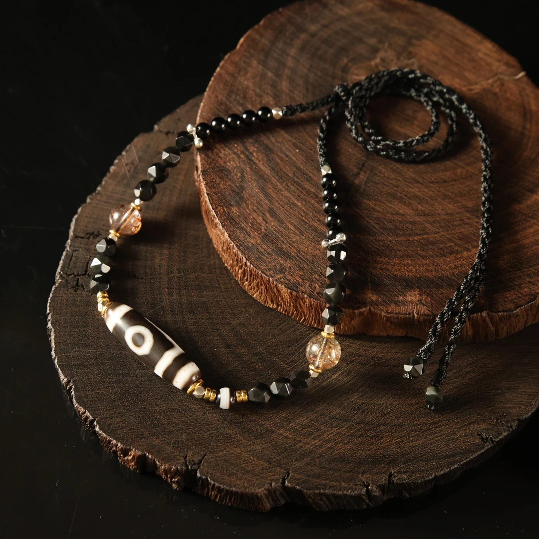 壹加小羊|黑白地门二眼天珠锁骨链