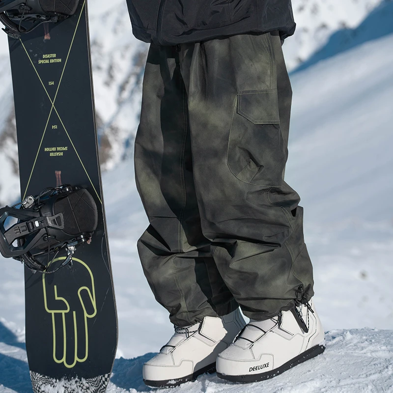 雪否 迷彩印花裤单板滑雪裤防水防风潮款宽松版oversize平价雪裤