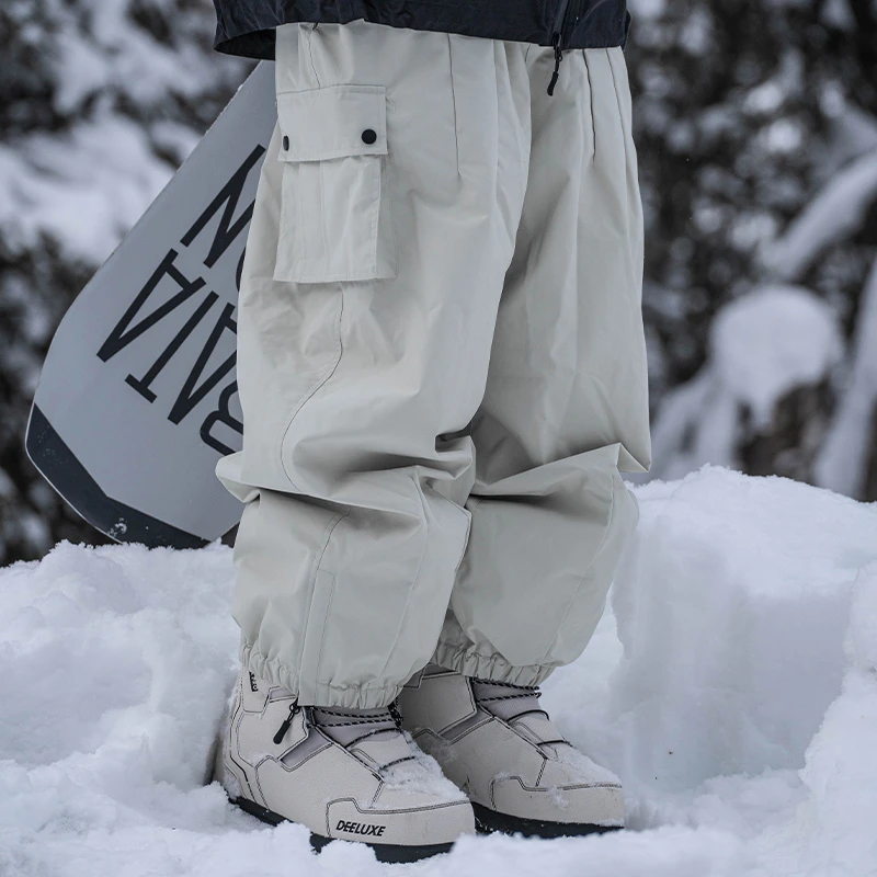 雪否白色单板滑雪裤雪否防水防风潮款宽松版oversize平价雪裤男士