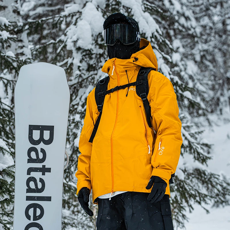 雪否黄色3L防水防风耐磨滑雪外套全压胶oversize单板滑雪服加绒