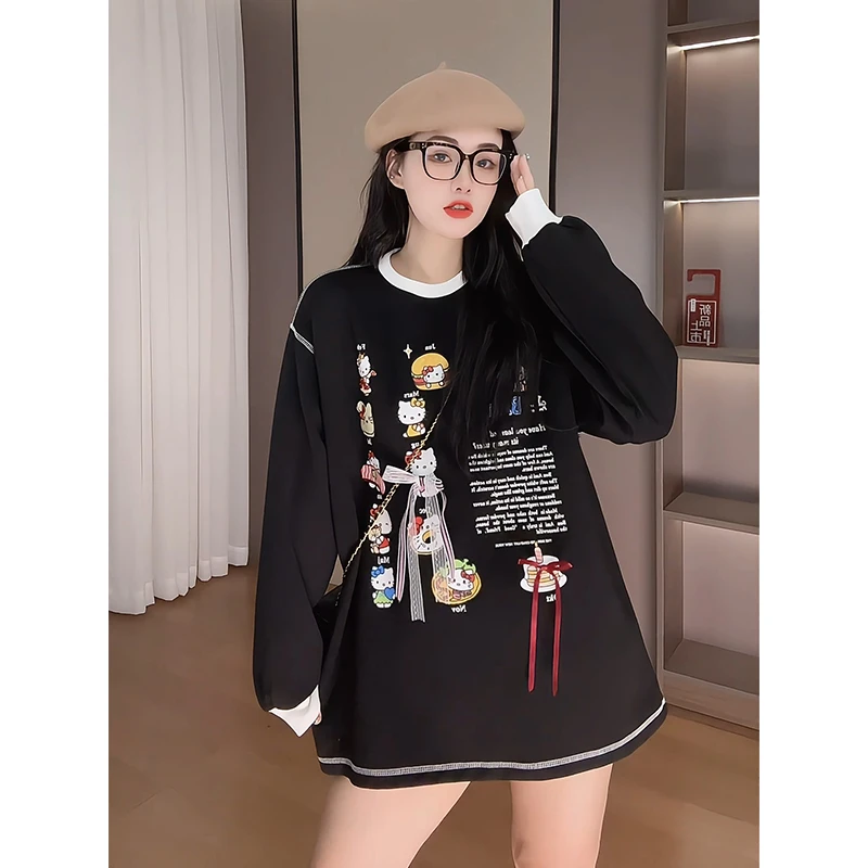【高品质】韩系可爱趣味印花卫衣女2025秋季新款宽松显瘦撞色上衣