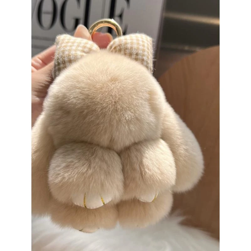 可爱真獭兔毛蝴蝶结小兔子汽车钥匙扣挂件 ins毛绒公仔书包包挂饰
