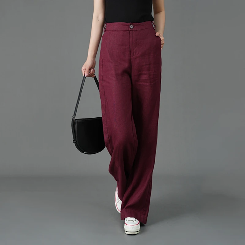 新款亚麻阔腿裤女2024夏季棉麻直筒休闲裤百搭宽松显瘦高腰长裤