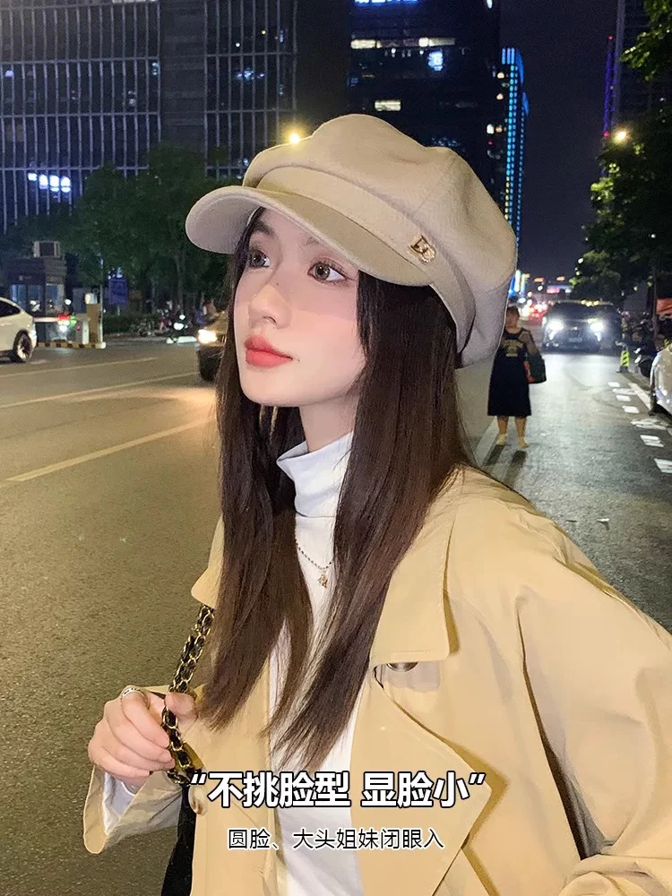 DO简约韩系显脸小毛呢八角帽韩版潮冬季时尚百搭头围59以内可调节