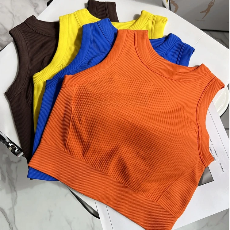 糖果色收副乳弹力瑜伽背心一体定型杯无缝防震跑步训练运动内衣女