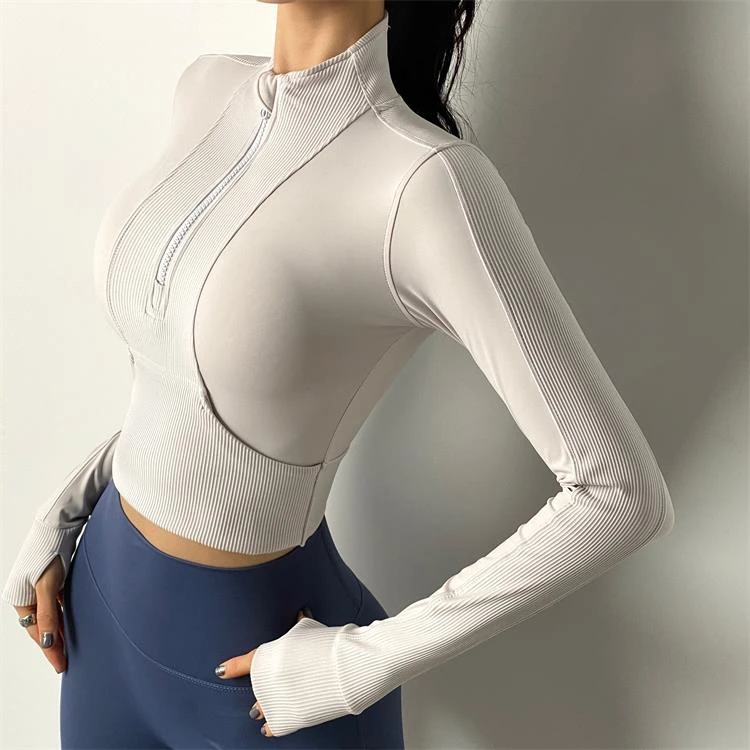 春夏半拉链紧身瑜伽服网红短款显瘦健身服速干运动上衣