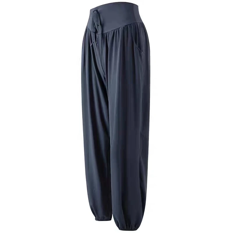 夏季防晒巨显瘦~运动长裤女薄款抽绳宽松高腰束脚速干跑步健身裤