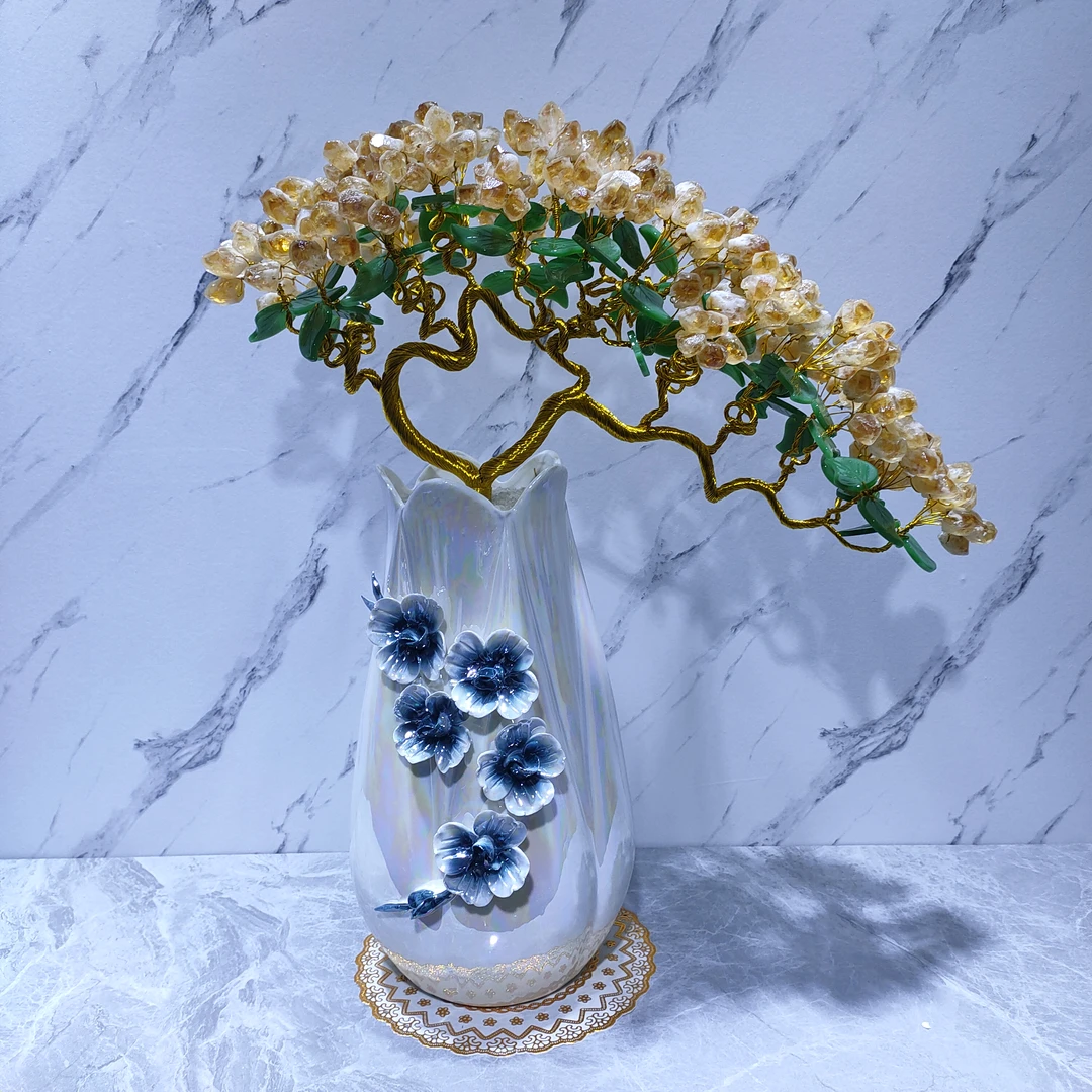 【卓越轻奢原创】福筒黄水晶天天然水晶摆件陶瓷乔迁办公家居精美