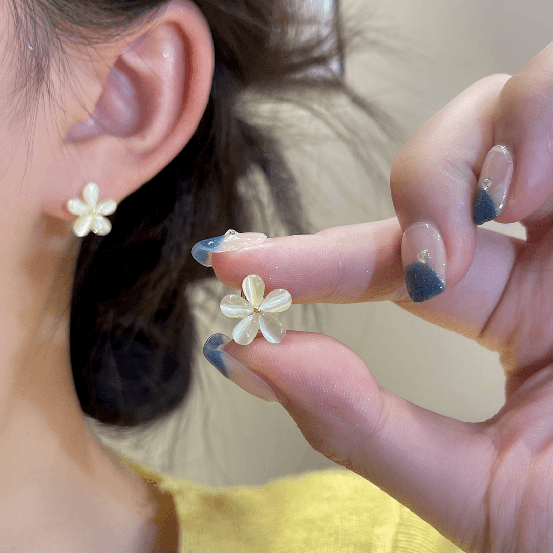 925银针耳饰 X501金色花朵耳扣百搭时尚精致甜美