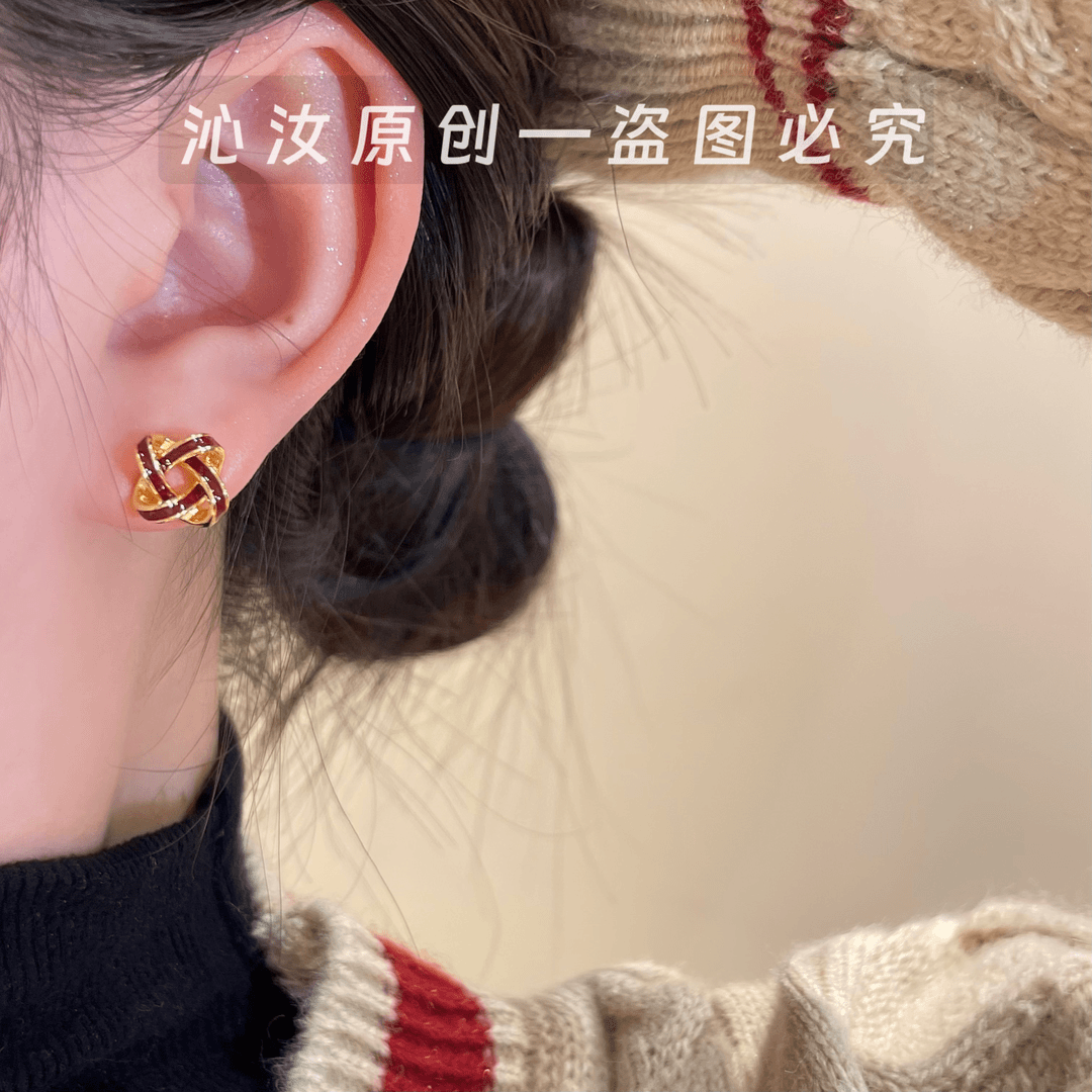 925银针耳饰 D772复古红色风车小众轻奢百搭ins