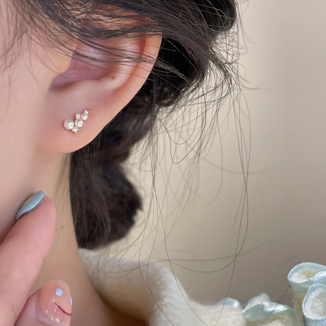 925银针D384珠珠锆石简约耳钉小众气质百搭高级轻奢