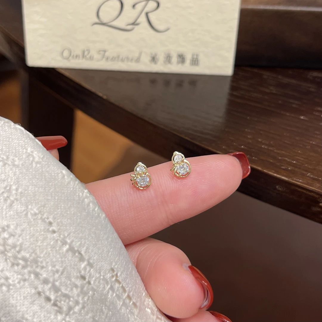925银针耳饰 P139小葫芦锆石耳钉轻奢高级气质小众