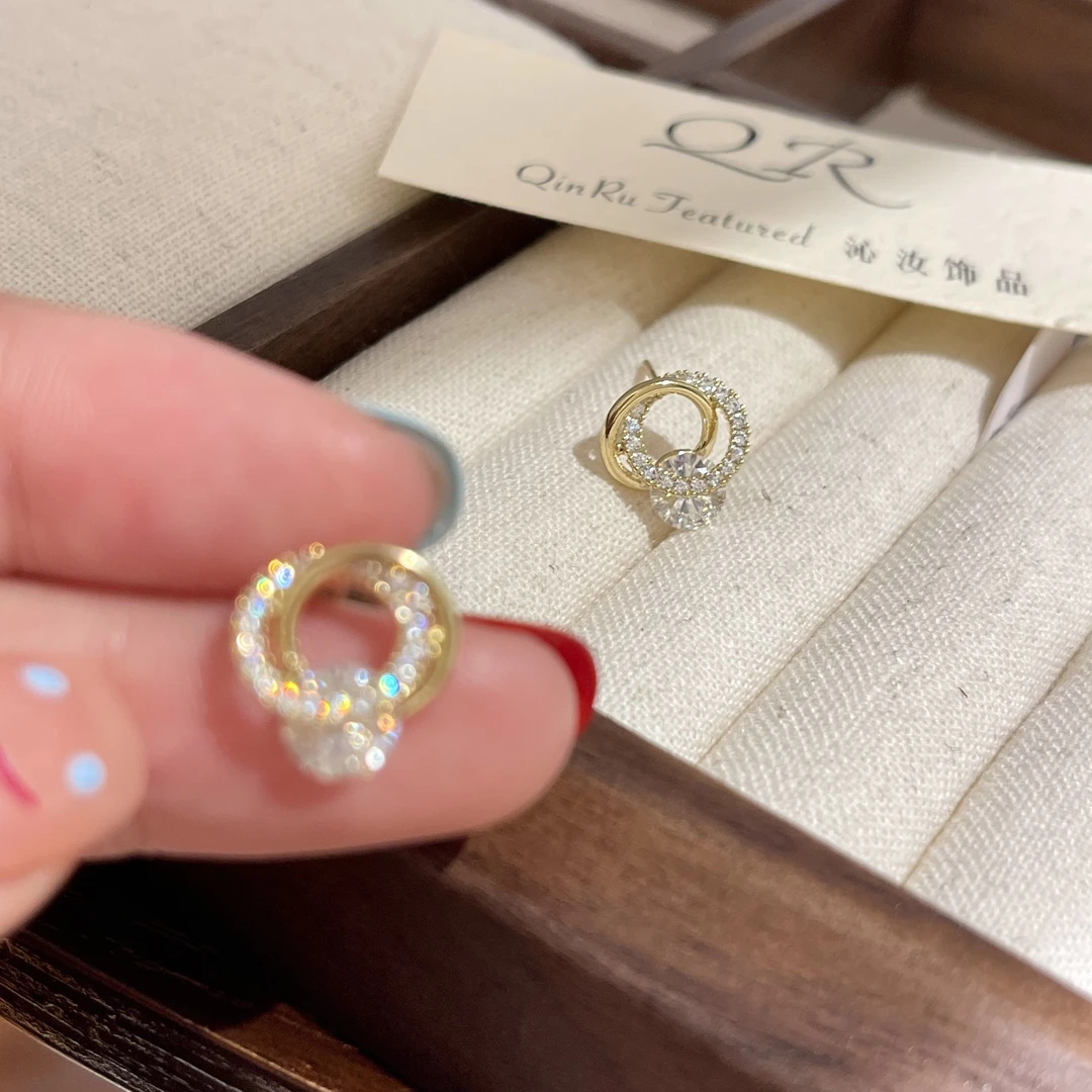 925银针D467圈圈锆石耳钉小众百搭高级温柔轻奢气质