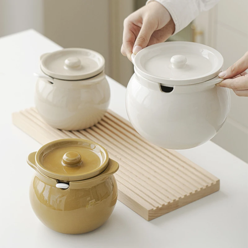 猪油罐家用陶瓷罐带盖耐高温辣椒罐子厨房专用油泼辣子荤油罐