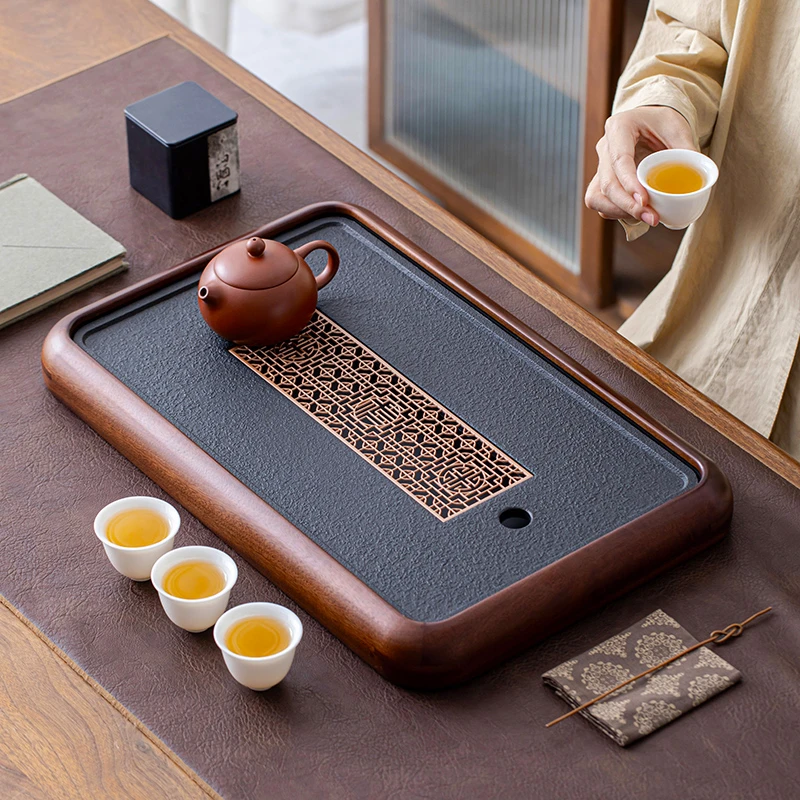 2023新款家用茶盘石板干泡盘实木茶托盘茶台沥水茶具小型功夫茶海