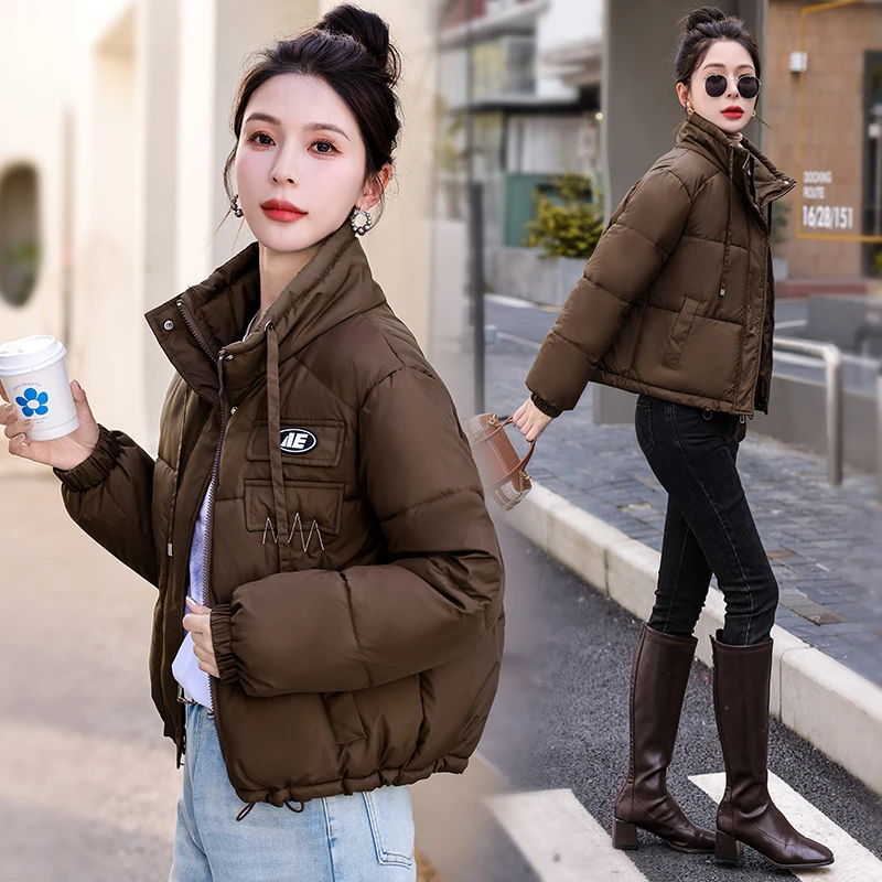 短款女2025冬新款棉服时尚洋气宽松显瘦立领加厚下摆抽绳棉袄外套