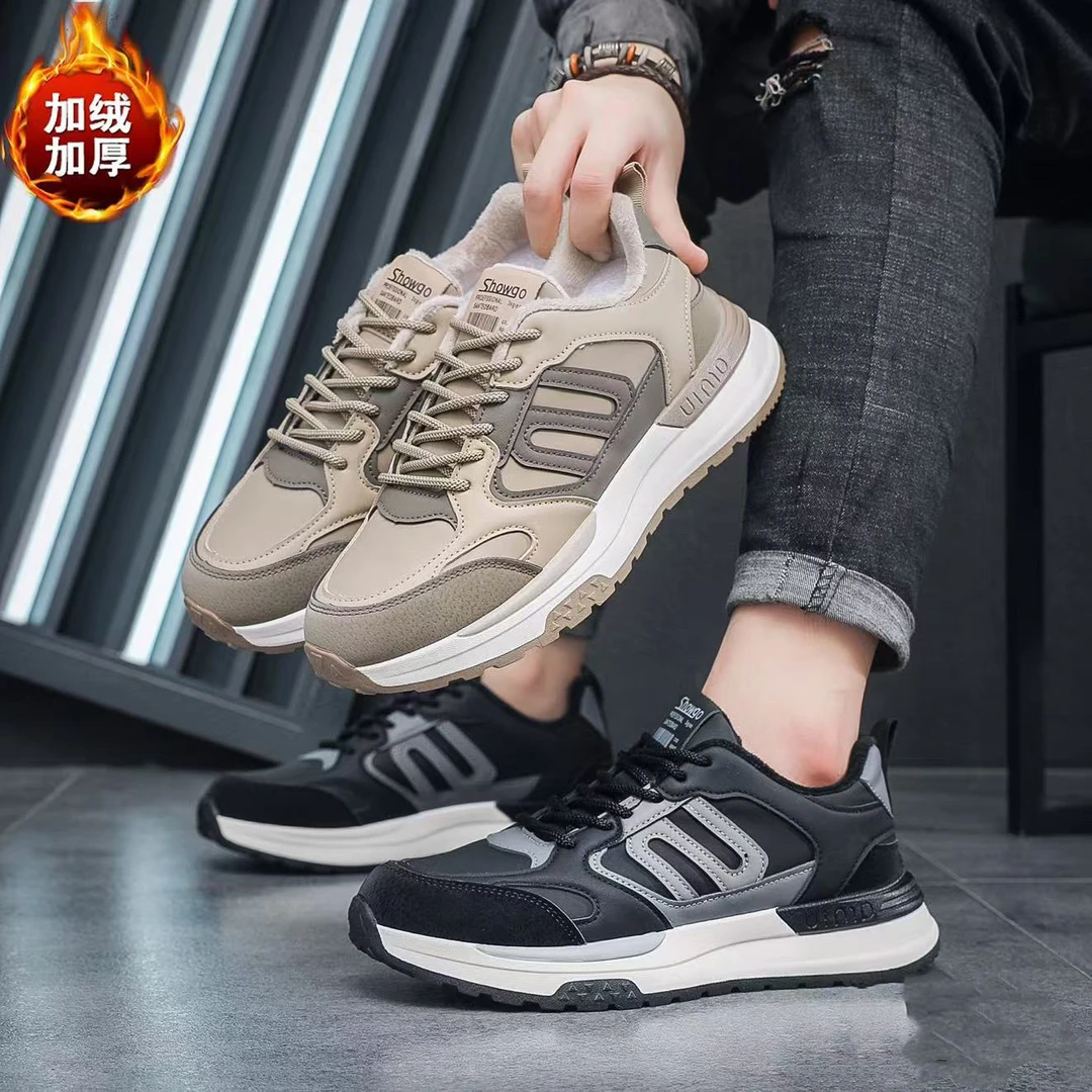 皮面板休闲鞋厚底冬季加绒男士运动潮鞋男鞋爆款853