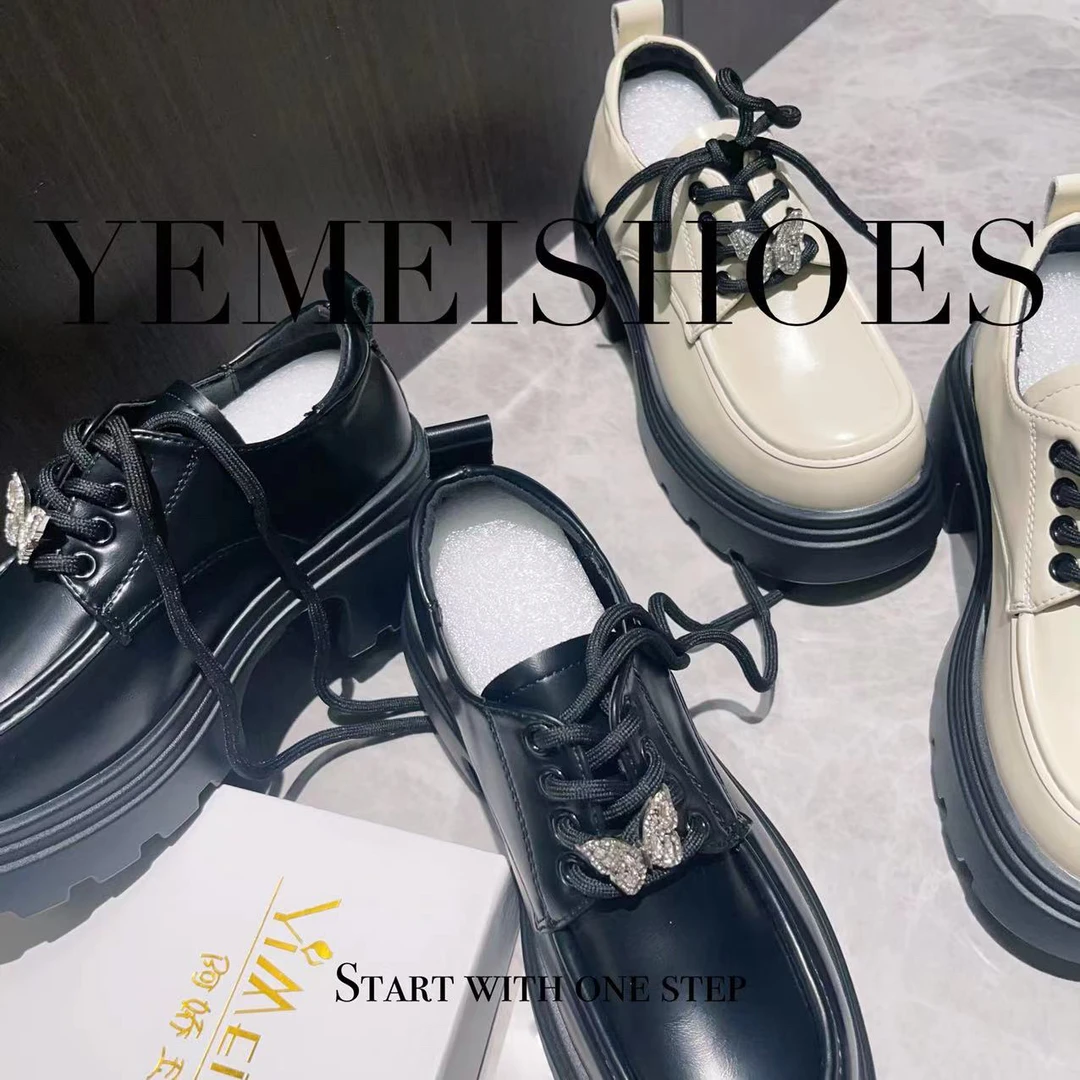 软皮乐福鞋女春季新款女鞋厚底一脚蹬单鞋增高英伦风小皮鞋611