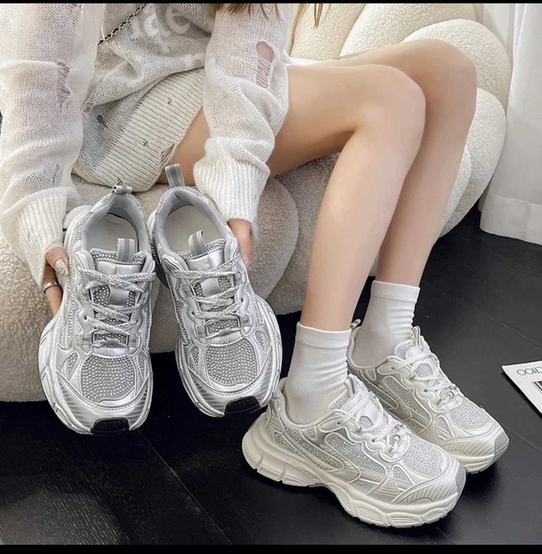 夏季新款百搭圆头水钻厚底拼色休闲透气运动鞋潮老爹鞋女528